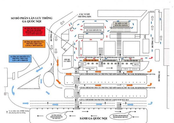 Sơ đồ phân làn lưu thông ga quốc nội Cảng hàng không quốc tế Tân Sơn Nhất. Ảnh: ACV